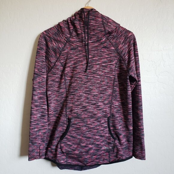 Calvin Klein Space Dye Funnel Neck Pullover Hoodie Sweater Pink/Black Women's M - Picture 1 of 9